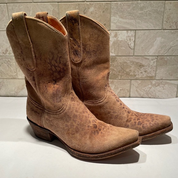 Old Gringo Leopardito Suede Western Slouch Cowboy Boots Tan Women 8 B 6633-168-1 - Picture 2 of 9